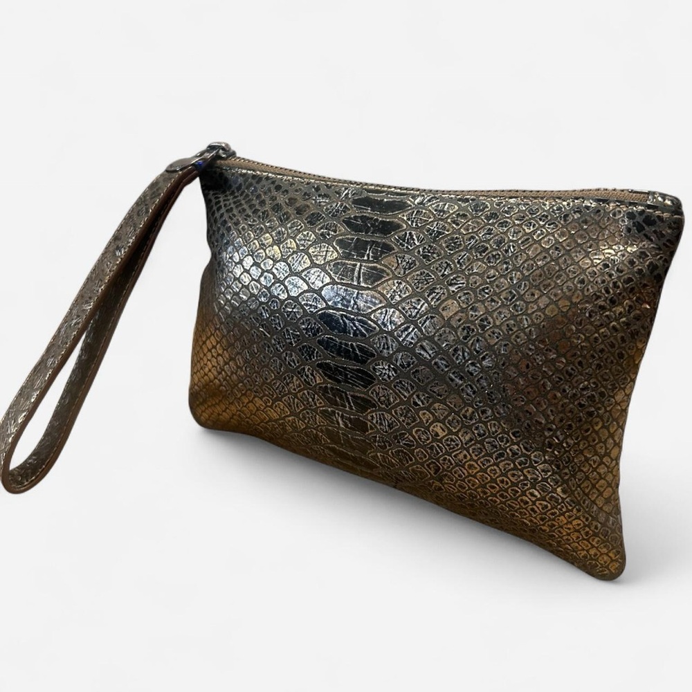 Henri Bendel Metallic Snake Print Wristlet